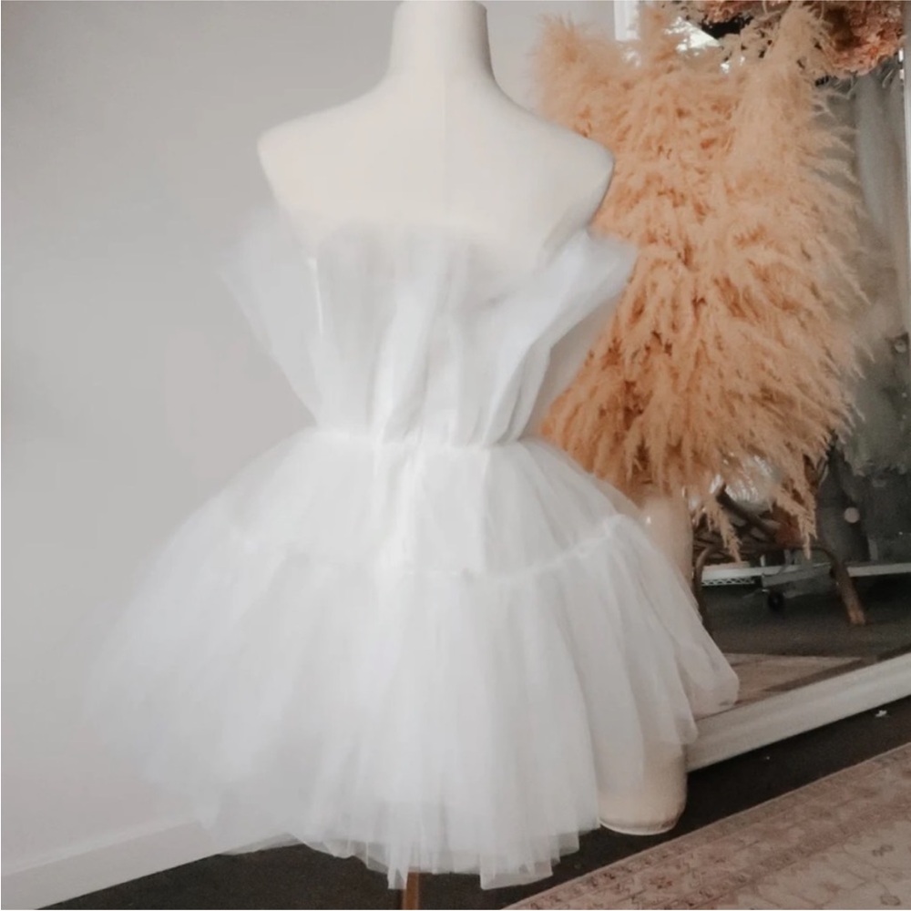 White Tulle Strapless Mini Dress Untamed Petals by Amanda Judge